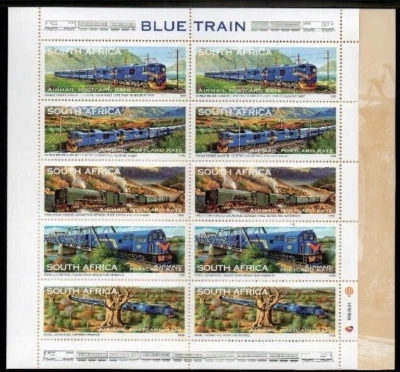 Folleto de estampillas del tren azul de Sudáfrica 1998 como nuevo Foto 1 de 2