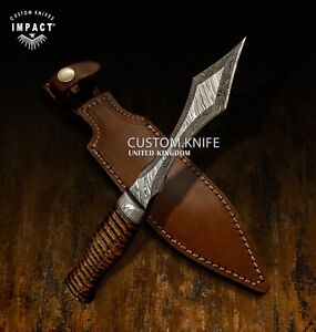 IMPACT CUTLERY 1-OF-A-KIND CUSTOM DAMASCUS DAGGER KNIFE BURL WOOD HANDLE