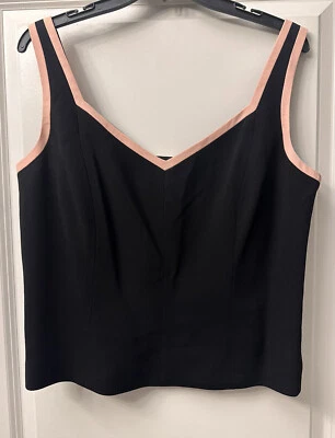 Camiseta sin mangas Doncaster para mujer talla 14 100 % lana negra con contorno rosa informal/empresarial Foto 1 de 3