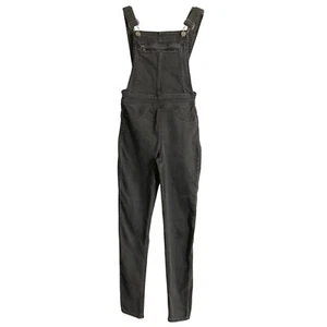 H&M Divided Bib Overalls Women 2 Light Black Denim Super Skinny Stretch Farm Gal - Picture 1 of 16