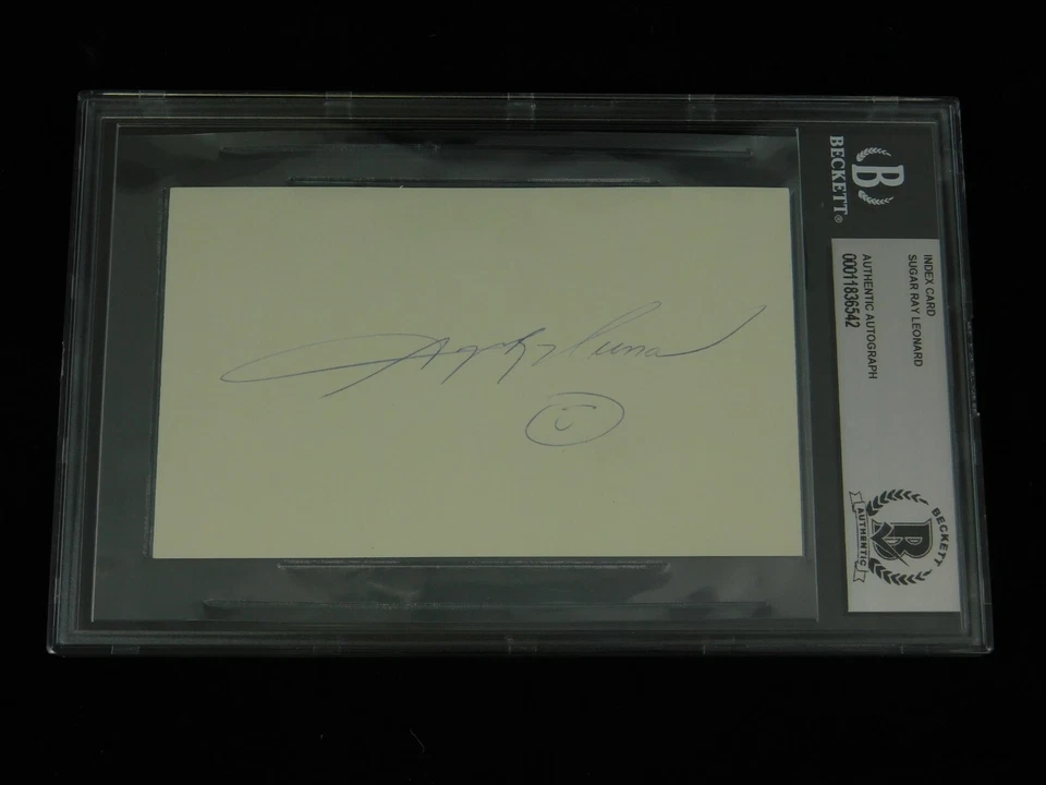 Sugar Ray Leonard Signed 3x5 Index Card Beckett Encapsulated Boxing HOF - Image 1 of 1