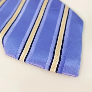 Repp Striped Neck Tie Men Baby Blue Yellow Silk Dress KENNETH ROBERTS Platinum - Picture 1 of 11