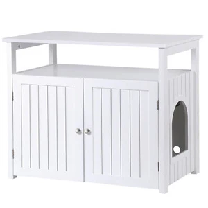 Cat Litter Box Enclosure Wooden Cat Washroom Cat House Furniture White  - Picture 1 of 23