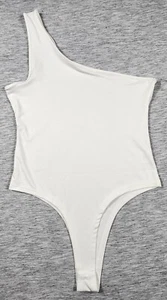 One Shoulder Bodysuit Wide Strap Slim Fit Cheeky Womens Size Medium White - Picture 1 of 8