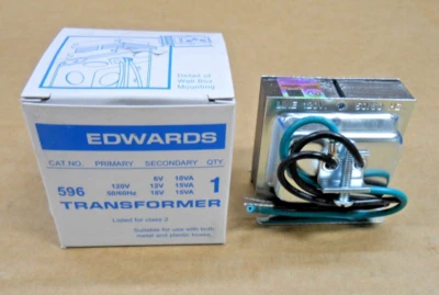 EDWARDS 596 SIGNALING TRANSFORMER PRI 120VAC SEC- 6-12-18V 10VA 15VA (3 AVAIL) - Image 1 of 3