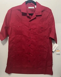Cubavera Mens Short Sleeve Embroidered Guayabera Biking Red Shirt Cuban Size S - Picture 1 of 9