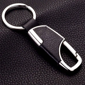 Silver Metal Leather Car Keychain Keyfob Key Chain Ring Keyring Accessories - Picture 1 of 12