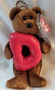 Alphabet Beanies Bear holding a Red Letter D ty 2005 Tag in plastic holder - Picture 1 of 8