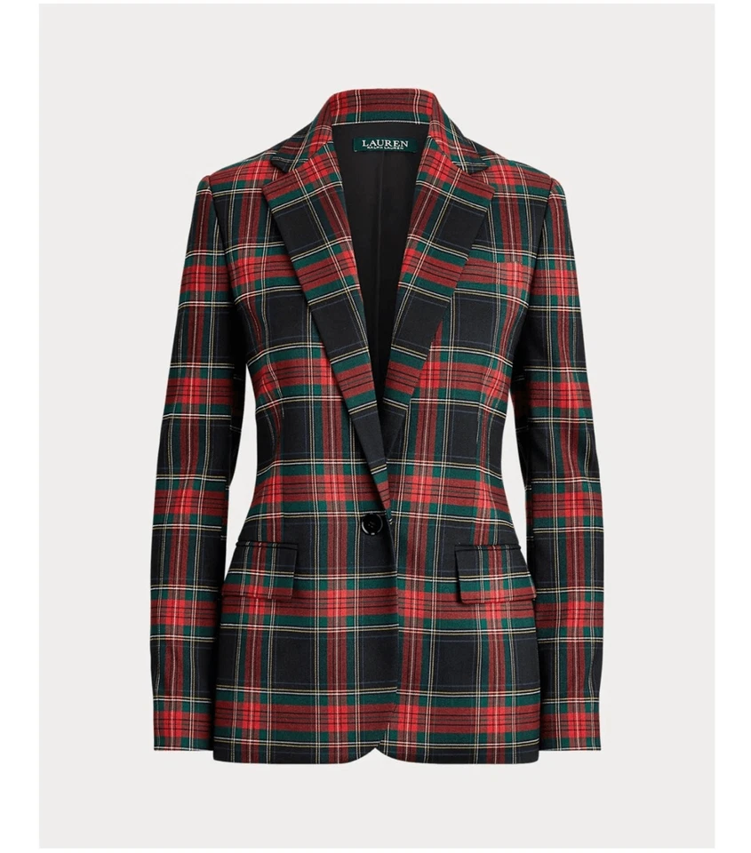 Blazer Lauren Ralph Lauren Preppy estampa xadrez tartan contemporânea de um botão - Imagem 1 de 4