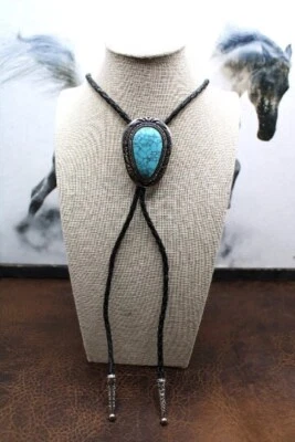 Corbata bolo ovalada de piedra azul occidental con esmalte verde azulado corbatas occidentales rodeo Foto 1 de 2