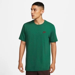 Nike Sportswear Club Short Sleeve Cotton T-Shirt Green Classic Comfort - Picture 1 of 2