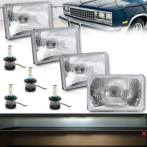 4X6" 22/33w H4 LED Stock Glass Lens Metal Headlight Set for 1981-87 GM G Body - Picture 1 of 12