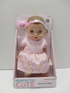 Perfectly Cute Baby Doll Toy My Sweet Baby Blue Eyes 14”Suck Thumb Pink New