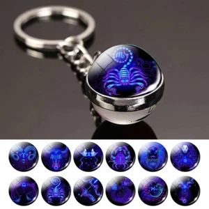 12 Constellation Key Chain Luminous Double Sided Glass Ball Pendant 12 Zodiac Ke - Photo 1 sur 41