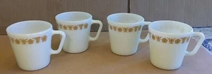 Set of 4 Pyrex Coffee Mug Cup 1410 D Handle Butterfly Gold Milk Glass - Picture 1 of 9