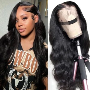 Pelucas delanteras de encaje ondulado corporal 13x4 cabello humano pre arrancado HD encaje transparente para... - Imagen 1 de 7