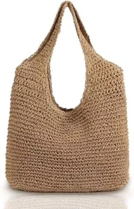 Hand-woven Large Straw Shoulder Bag, Boho Handle Tote Beach Bag - Picture 1 of 6