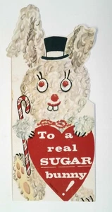 Vintage 1960s Sugar Bunny Valentine's Day Die-Cut Greeting Card 6.5"h - Picture 1 of 2