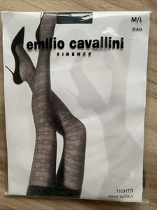 Emilio Cavallini Firenze Patterned Tights M/L Black 40 Den Italy Pantyhose Sexy - Picture 1 of 10