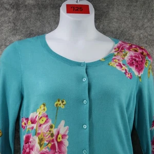 Talbots Sweater Womens Medium Blue Aqua Floral Soft Button Front Cardigan TAGS - Picture 1 of 9