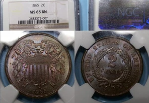 1865 2 CENT PIECE NGC 65 BN #AC1-8 - Picture 1 of 1