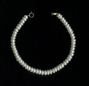 10K 8.44 Gram 7.5" Solid Yellow Gold 5mm Bead White Pearl Strand Bracelet -EB - Picture 1 of 1