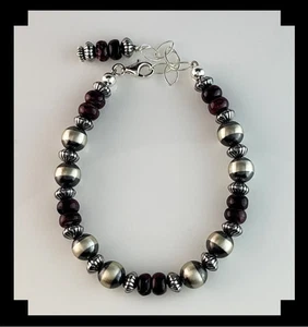 Creazione Volpe Bianca: Bracciale 7 mm Sterling Navajo Perla e Viola Spinosa Ostrica - Foto 1 di 4