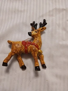 Rentier Weihnachtsschmuck 3" Hartplastik rot Geschirr und Sattel Vintage  - Bild 1 von 2