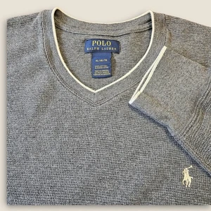 Polo Ralph Lauren Herren XL Grau Langarm V-Ausschnitt Baumwolle Waffel Strick Shirt - Bild 1 von 9