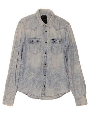 GUESS Mens Graphic Slim Denim Shirt Small Blue Cotton DL12 - Image 1 of 3