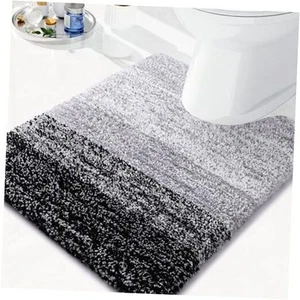 Microfiber Contour Toilet Rugs U-Shaped, Shaggy Soft Absorbent 24" x 20" Black - Picture 1 of 7