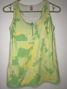 Lucy Womens Tank Top shirt Racerback Size M Yellow Green geometric dots Zip - Picture 1 of 12