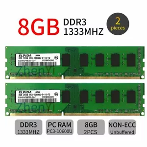 16GB 2x 8GB 1333Mhz 4GB DDR3 PC3-10600 240Pin Desktop Memory SDRAM Elpida LOT BT - Picture 1 of 12