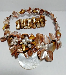 Artisan Handmade Cluster Pearls Beads Layered Statement Necklace With Bracelet - Picture 1 of 20