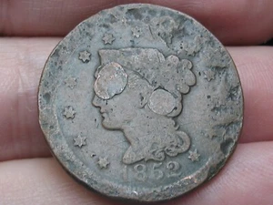 1852 Braided Hair Large Cent Penny- Good/VG Details - Picture 1 of 4