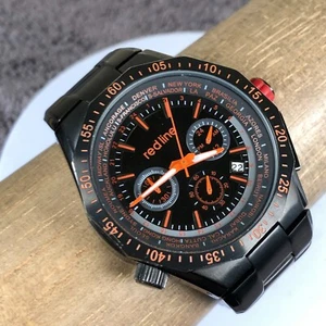 Red Line Men 316L Black Dial Date Black Tone 44mm Quartz Analog Watch 7 3/4" - Picture 1 of 13