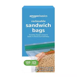 Amazon Basics Reclosable Sanwich Double Zipper Storage Bags 100 Count Pack of 1 - Picture 1 of 7