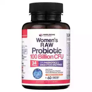 Wholesome Wellness Women's Raw Probiotic 100 Billion CFU 60 Capsules Supplements - Picture 1 of 1