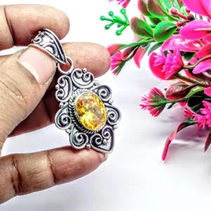 Citrine Gemstone Handmade Pendant.925 Sterling Silver pendant, Valentine Gift - Picture 1 of 6