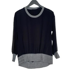ZARA Sheer Top Black Knit Trim Chiffon Size S Oversized Party - Picture 1 of 13