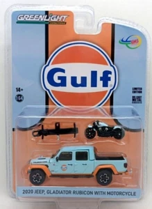 GREENLIGHT 1:64 INDONESIA GULF OIL 2020 JEEP GLADIATOR RUBICON W/ INDIAN MOTO!! - Picture 1 of 1