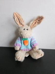 Chrisha Playful Plush EASTER BUNNY Rabbit 9" Knitted Sweater Carrot 1988 Vintage - Picture 1 of 10