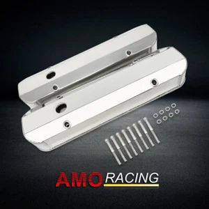 Silver Fabricated Alum Tall Valve Cover w/ Hole Polished Fits Pontiac 326-455 - Bild 1 von 5