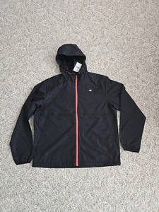 Men’s M Quiksilver Black Zip-up Hooded Light Jacket W Packable Hood Pocket NWT - Picture 1 of 5