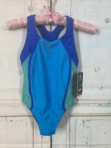 Speedo 1 Piece Swimsuit Childrens Size 8 Darling Ditsy +B Blue Green NWT - Picture 1 of 12
