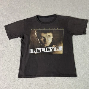 Justin Bieber Believe Shirt Mens Medium Black Distressed Faded Merch Tour Delta - Picture 1 of 12