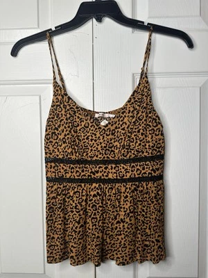 Kailey Leopard Ladder Trim Tank Top Francesca’s Mi Ami Cheetah Animal Print M￼ - Image 1 of 4