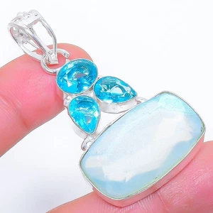 Mystic Arcoiris Topacio, Topacio Azul 925 Plata de Ley Joyería Colgante 5.3cm - Imagen 1 de 5