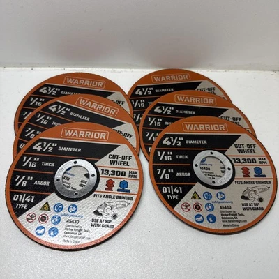 Warrior 4-1/2" Metal Cut Off Wheel Steel Cutting Disc 6-Pack. for Angle Grinder - Image 1 of 3