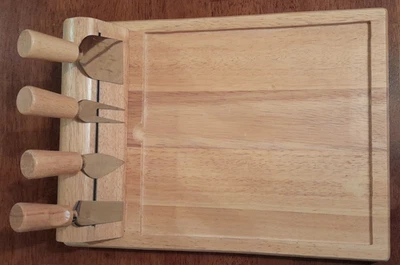 "Juego de servir bandeja de queso de madera con 4 utensilios magnéticos 11""x8,5"""  Foto 1 de 3